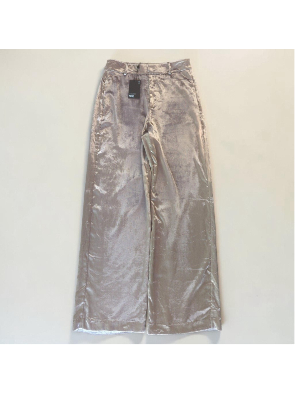 PAIGE Silver Velvet Wide Leg Pants NWT Sz 4 Icy Gray - Picture 4 of 16